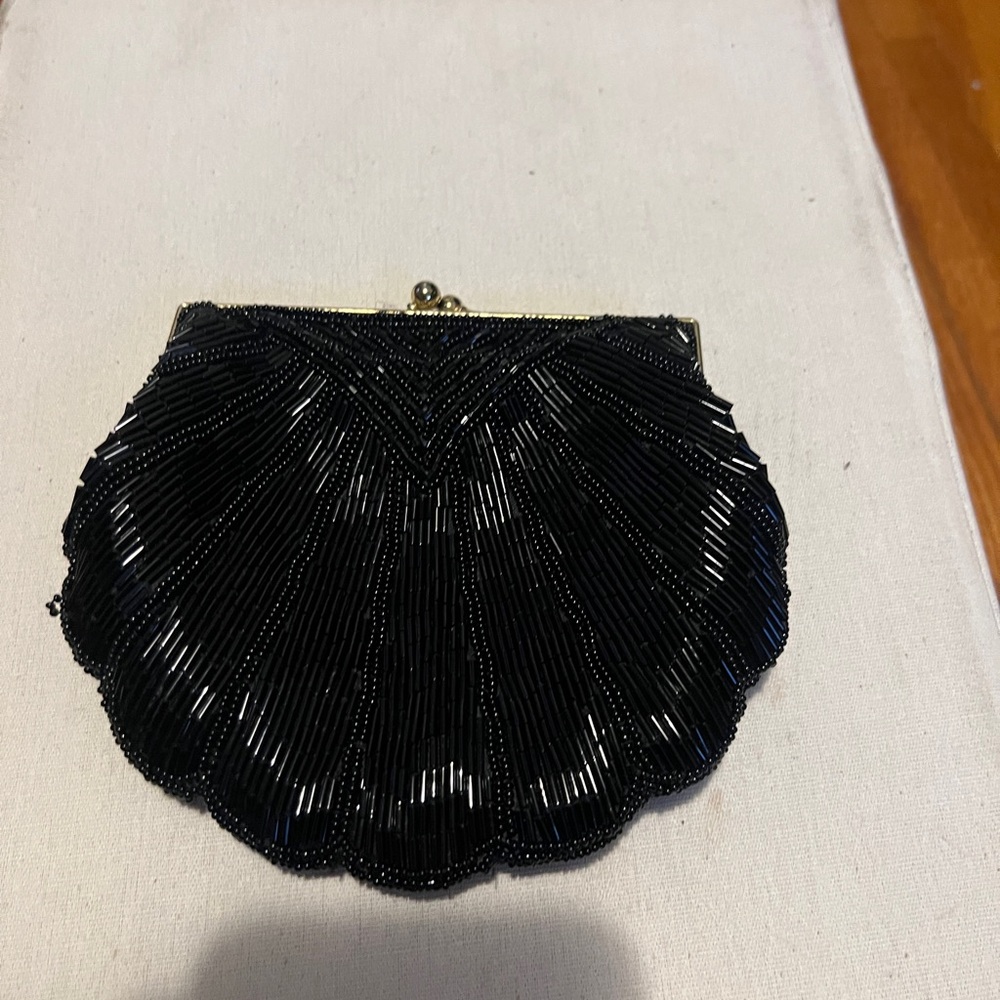 Unk Black Beaded Clutch Radiant Shell Design